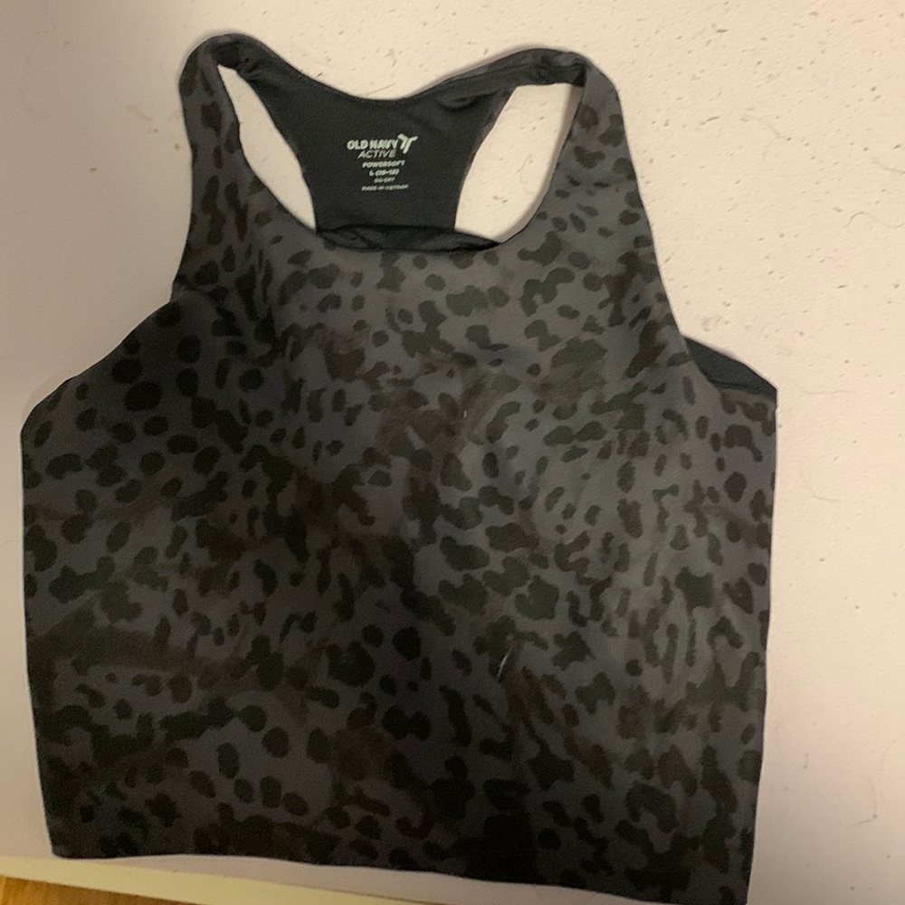 Black, cheetah, print, camo, kind of crop top built in bra
